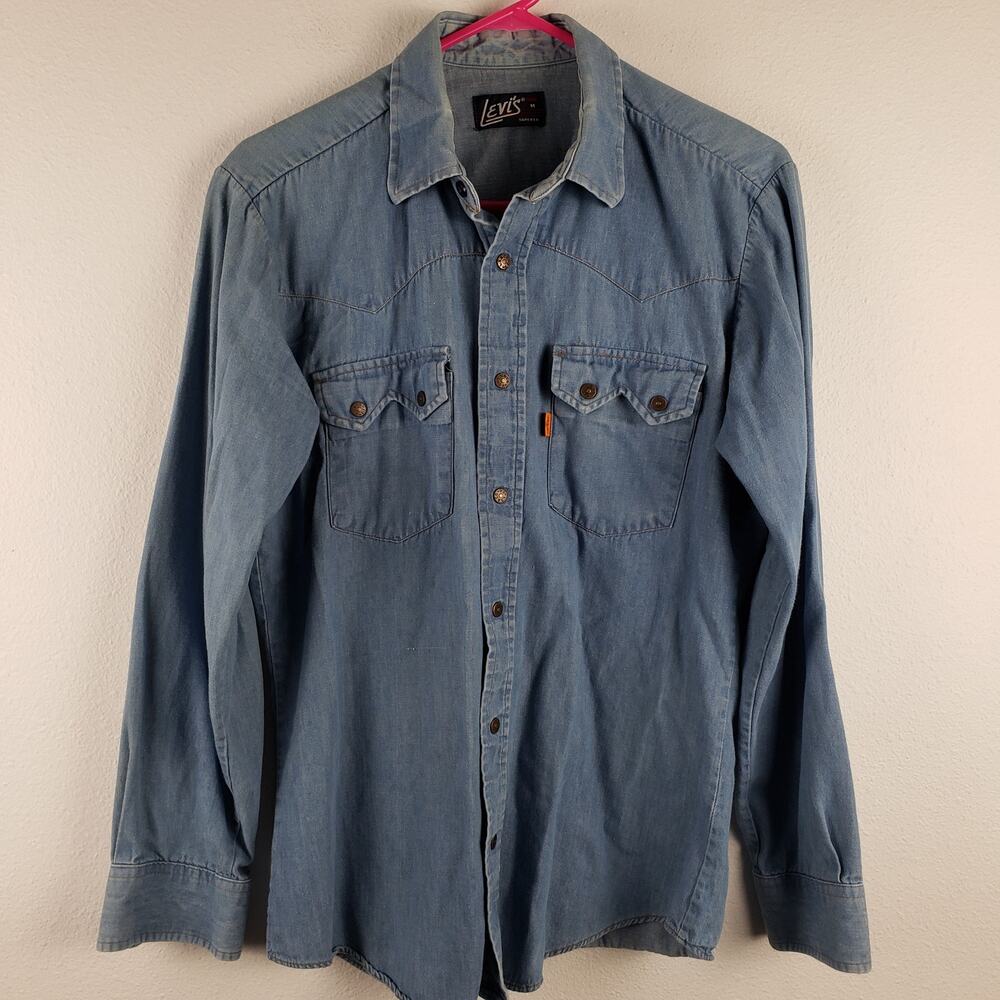 Vintage Levi's Men's M Tapered Fit Denim Western Shirt Iconic Orange Tab Cowboy